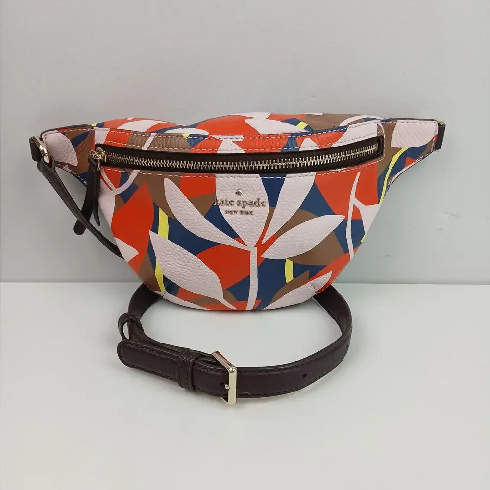 Kate Spade New York Jackson Belt Bag Tropical Toss Floral Print Pebbled Leather
